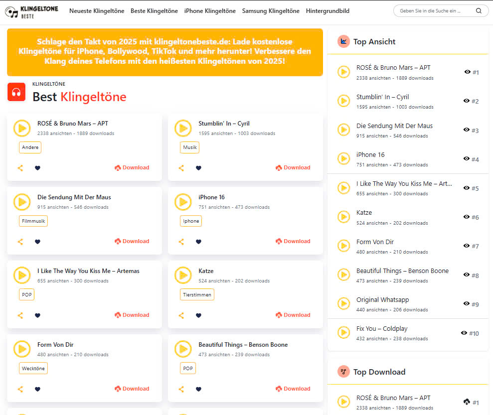 Entdecke die besten kostenlosen Klingeltöne für dein Smartphone bei KlingeltoneBeste.de